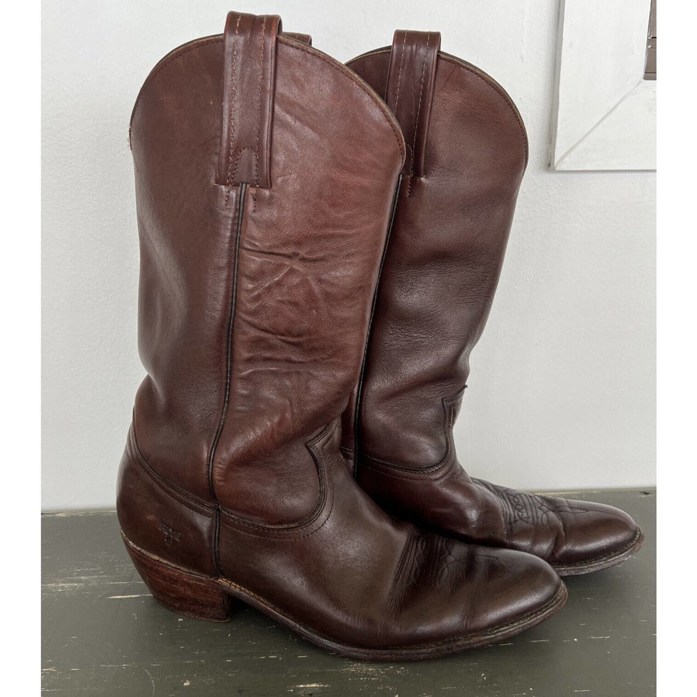 Vintage Men's Frye Western Cowboy Boots Brown Made in USA #2350 Size 12 B